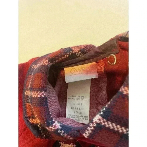 Vintage Carter’s Baby 0-3m Sleeper Outfit Bear One Piece Jumper Plaid Collared - Picture 2 of 4